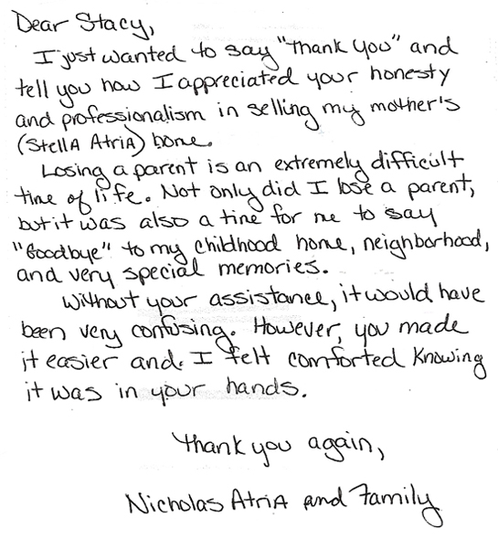 Nicholas Atria Family testimonial letter