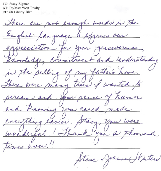 Steve and Joann Winters testimonial letter